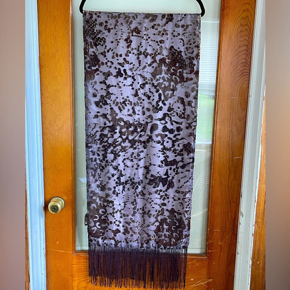 Nanette Lepore fringe wrap-scarf velvet burn out on rayon satin